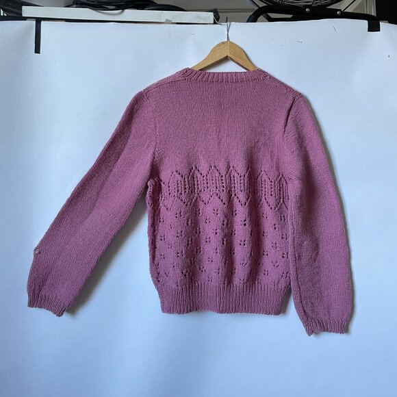Pink Handmade Knit Sweater, Pullover V-neck - Picture 5 of 9